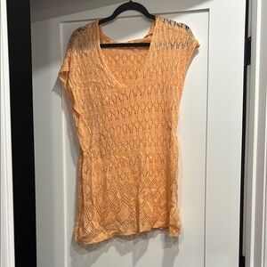 Moth Anthropologie Orange Crochet hooded Swim Cover-Up